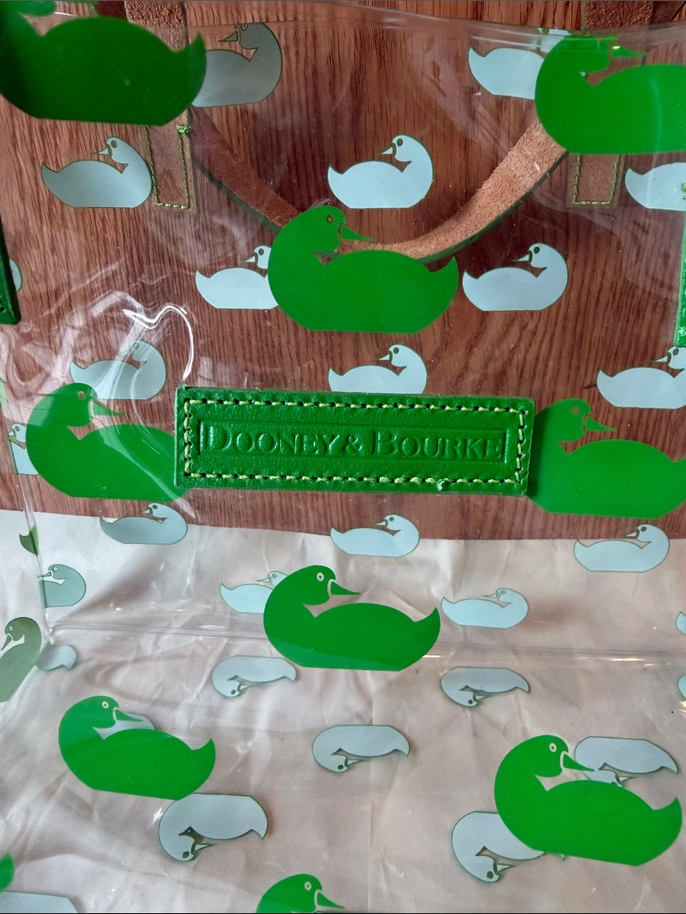 Dooney & Bourke Clear Tote and Pouch with Bright Green Ducks - Picture 2 of 7
